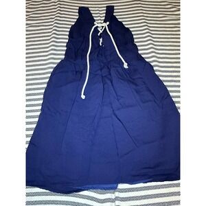 Crescent Navy Blue Lace Up V Neck Sundress Size S RAYON AND NYLON